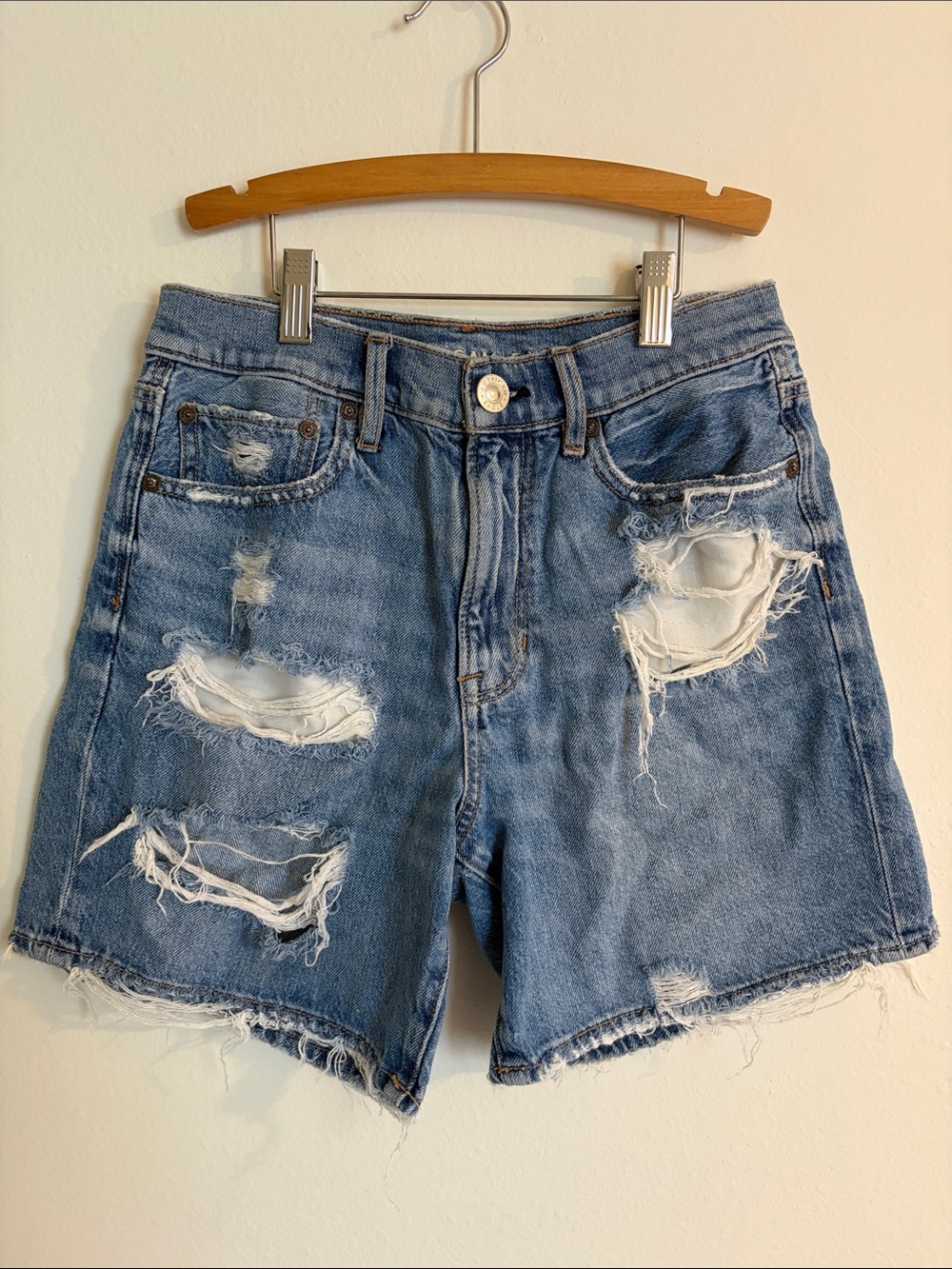 American Eagle Outfitters Distressed Mid-Rise Denim Shorts